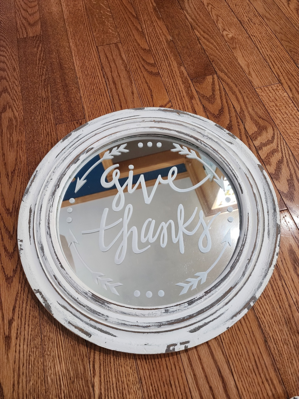 Give Thanks Round White Wall Mirror - Home Wall Decor